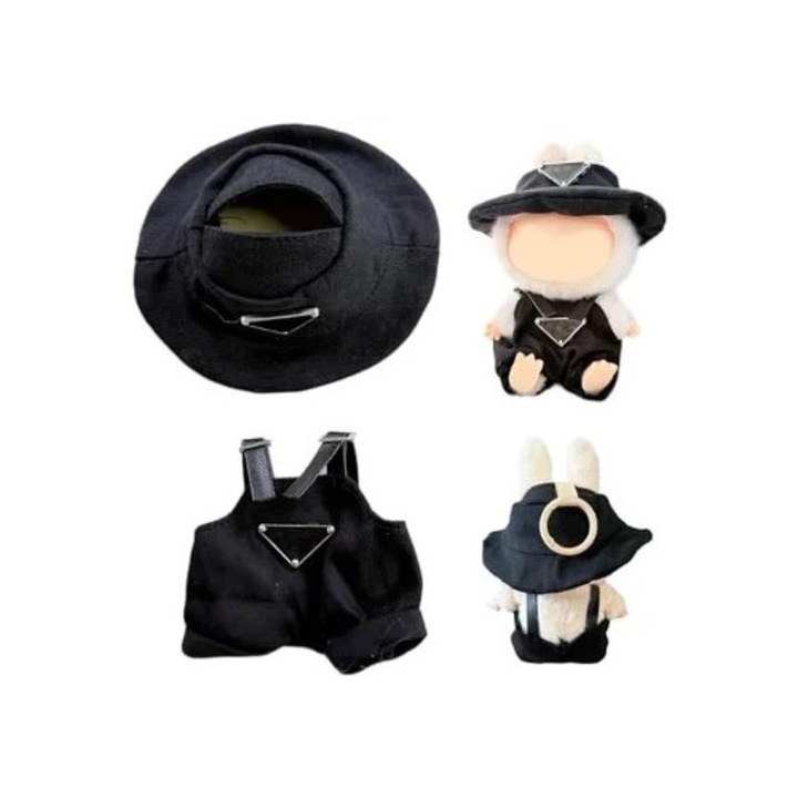 Set haine pentru papusi Labubu, palarie si salopeta, 15x17cm, accesorii pentru papusi