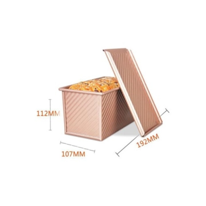 Tava de copt pentru paine si prajituri, 1000g, cu capac, forma rectangulara, aurie