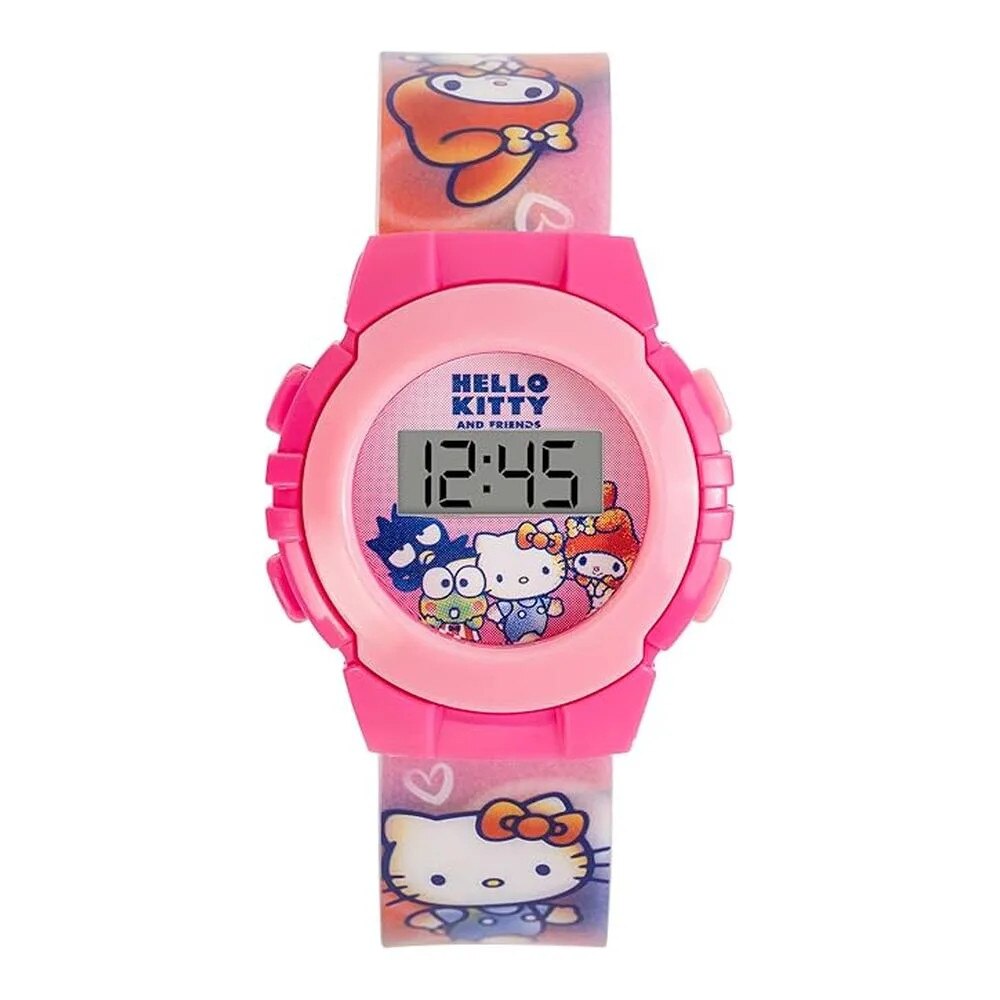 Ceas digital copii Hello Kitty, curea silicon roz, HK50153, set