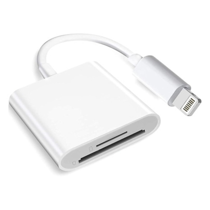 Adaptor cititor carduri Lightning compatibil cu iPhone si iPad, 2 in 1, compatibil cu carduri SD si TF