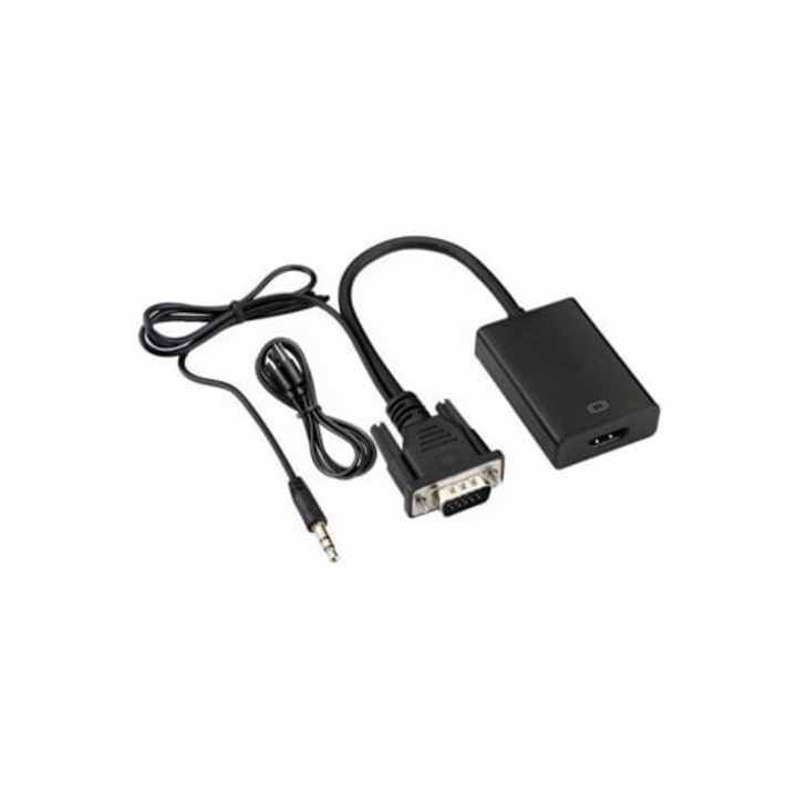 Cablu adaptor VGA la HDMI Full HD 1080P cu iesire audio pentru PC laptop la HDTV projector