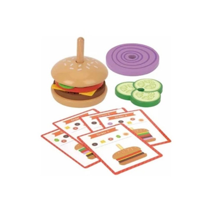 Joc educativ din lemn, hamburger apilabil, bucatarii copii