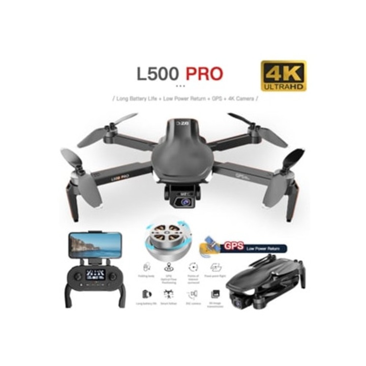Drone MDUG GPS L500Pro, 4K, autonomie 25 min, negru