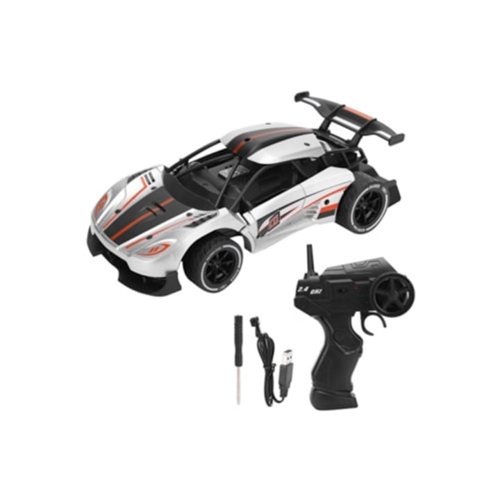 Masinuta de curse cu telecomanda 1/16 2.4G, aliaj, viteza mare, argintie