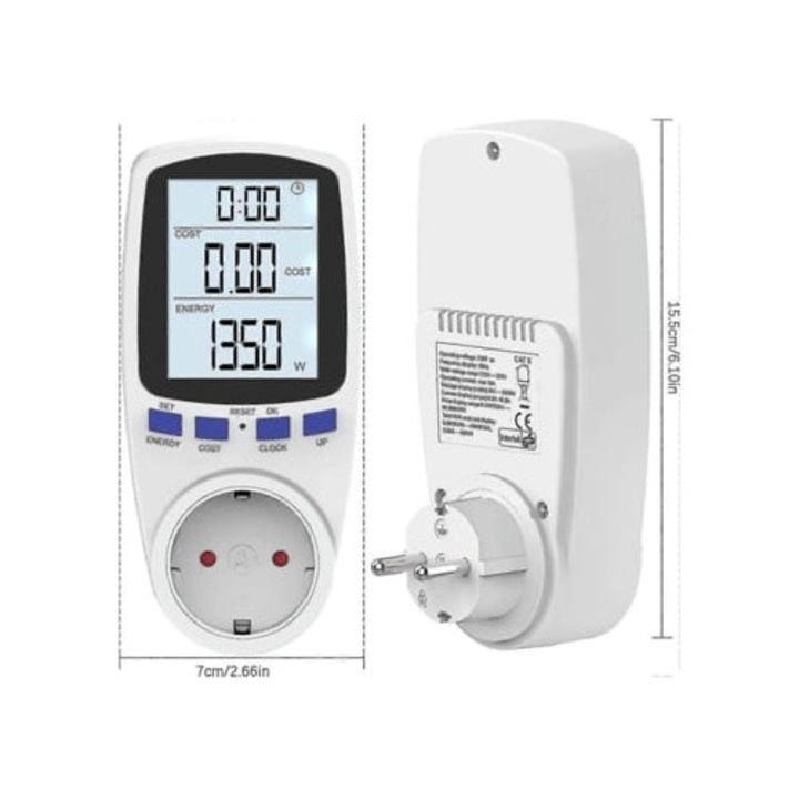 Masurator de costuri energetice, digital, ecran LCD mare, protectie la suprasarcina, Slowmoose