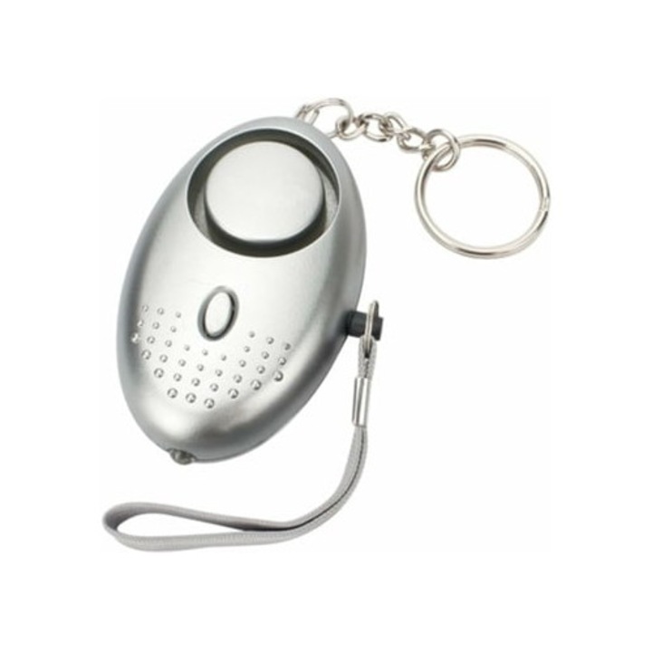 Alarma personala 140 dB cu LED intermitent, argintie