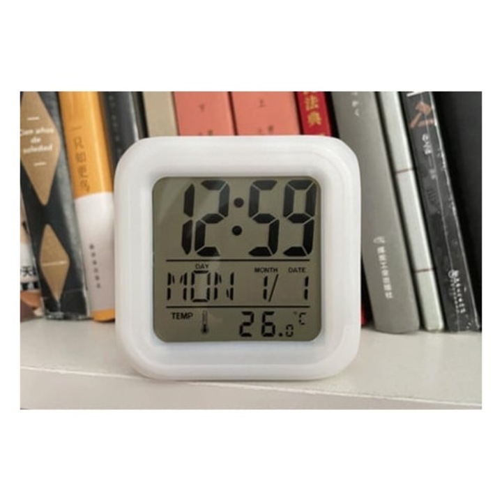 Ceas decorativ digital Slowmoose pentru copii si seniori, LED alb