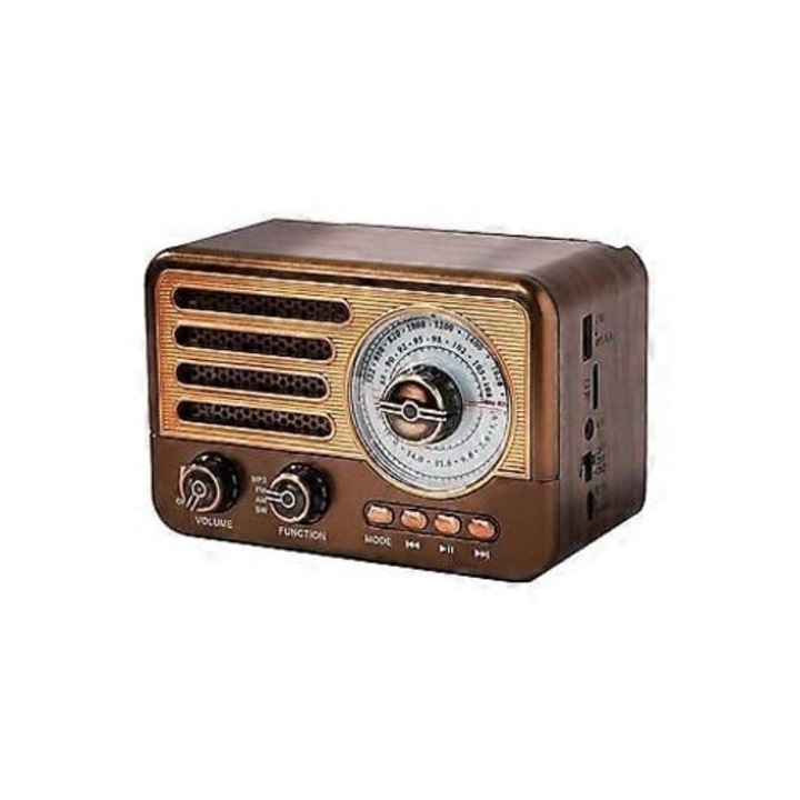 Radio portabil retro cu Bluetooth, suport TF Card si USB, cu lanterna LED
