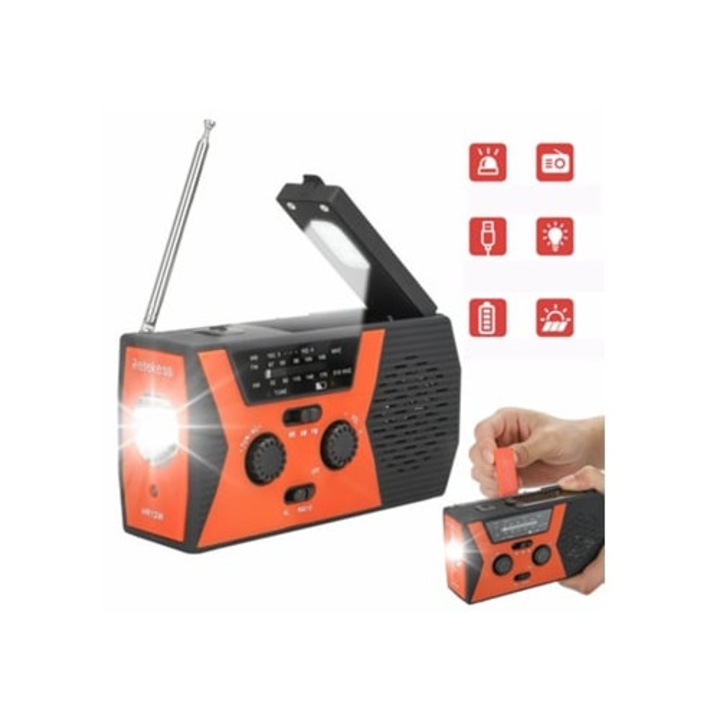 Lanterna solara de urgenta cu radio FM rosu