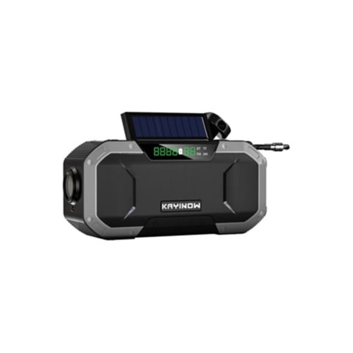 Radio de urgenta portabil, Bluetooth, AMFM, cu lanterna, lumini LED, panou solar Kayinow