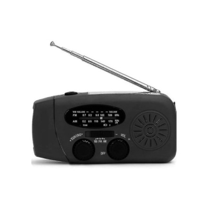 Radio portabil cu manivela, solar, flashlight, 2000 mAh