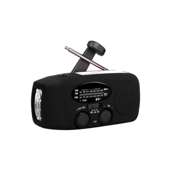 Radio portabil cu manivela si lanterna de urgenta, Slowmoose, autoalimentat, solar, AMFM NOAA, incarcator portabil