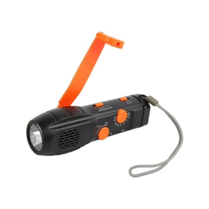 Radio portabil cu manivela, flashlight, AM FM, pentru drumetii, negru