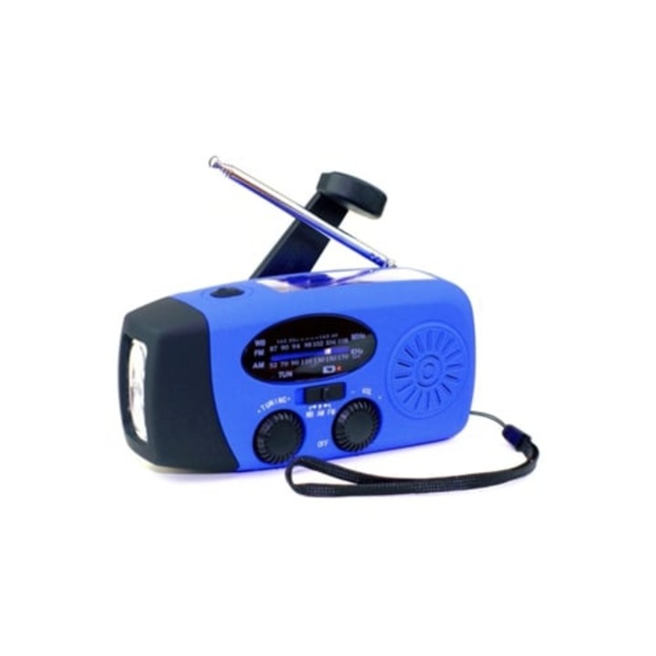 Radio de urgenta cu manivela, lanterna, incarcator solar, set portabil