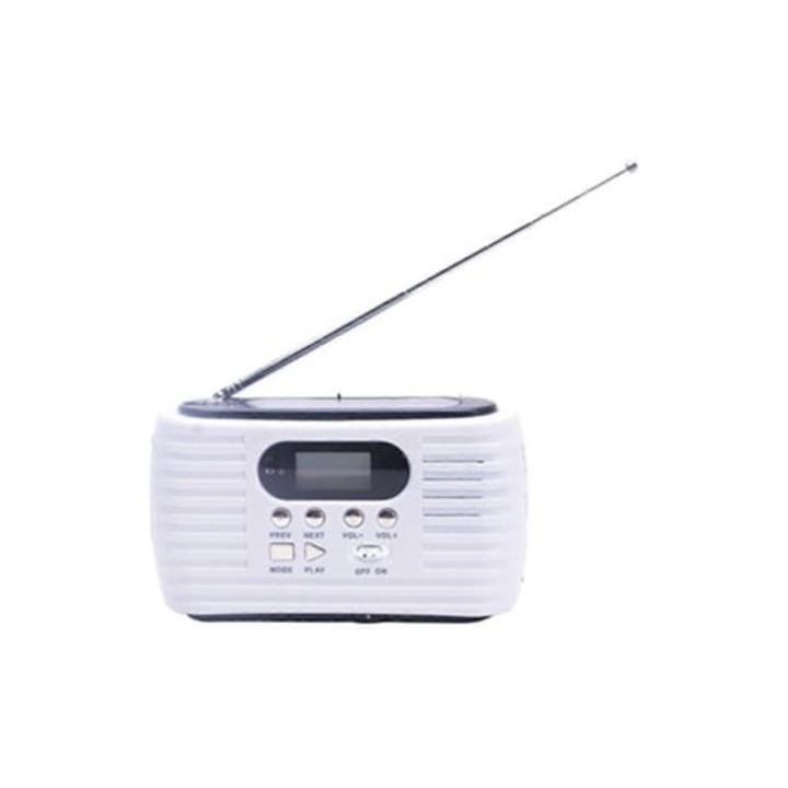Radio portabil D323 cu alimentare solara si manivela, display pentru card, lanterna LED
