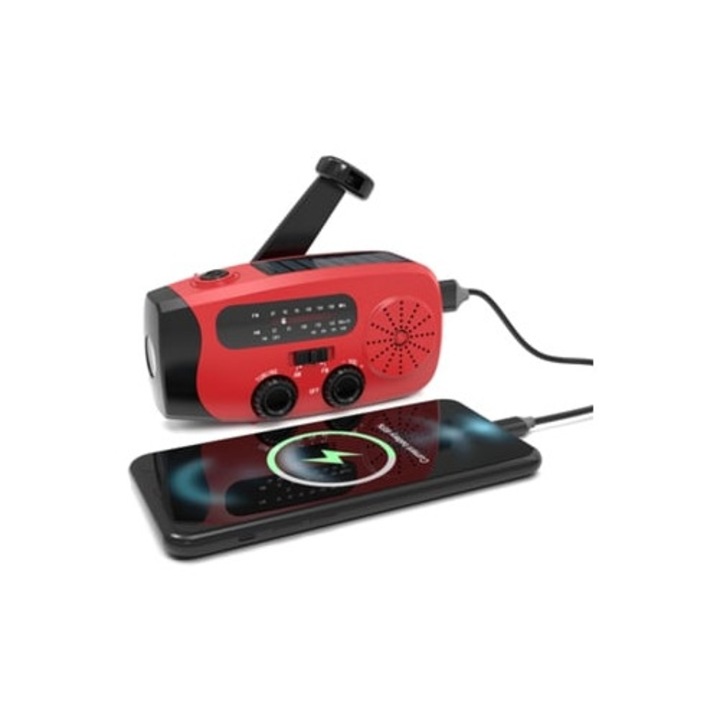 Radio portabil cu manivela, solar, lanterna, incarcator portabil 2000mAh