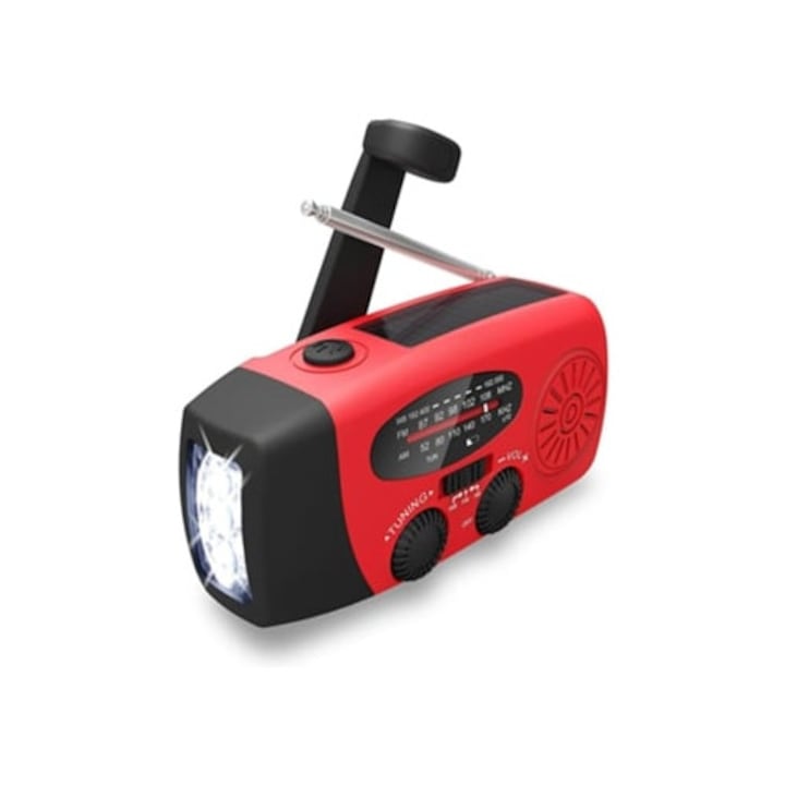 Radio portabil cu manivela, solar, lanterna, incarcator portabil 2000mAh