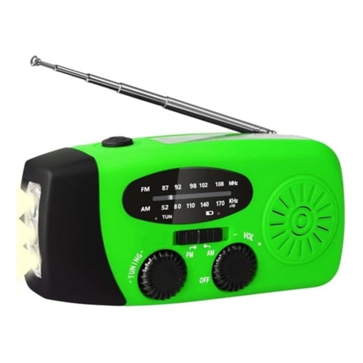Radio portabil cu manivela, solar, lanterna, incarcator portabil 2000mAh