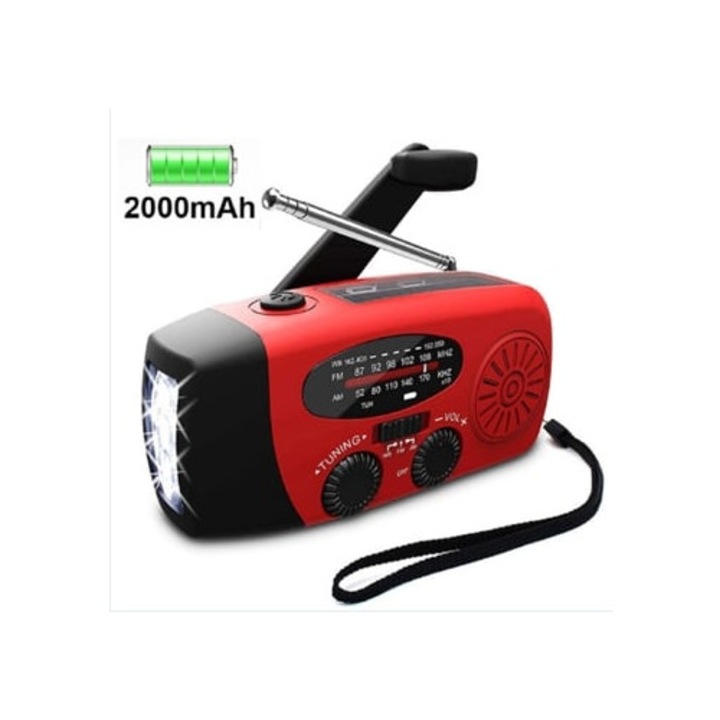 Radio portabil solar, 2000mAh, cu manivela, Slowmoose