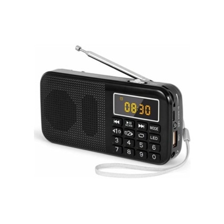 Radio portabil cu baterie reincarcabila de 3000mah, suport MP3, USB, AUX