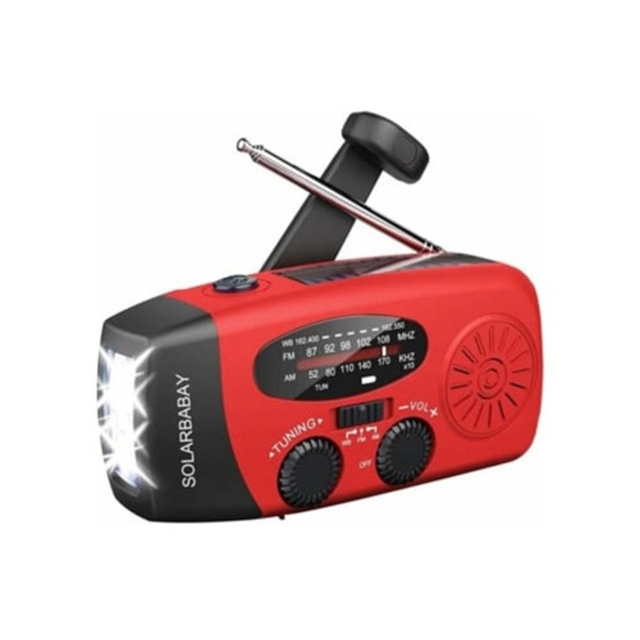 Radio de urgenta solar, cu manivela, cu lanterna LED, multicolor