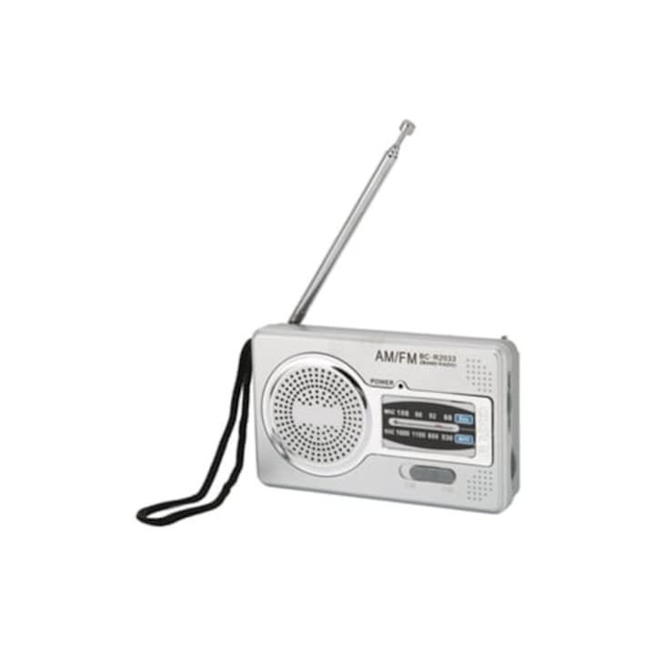 Radio portabil AM FM cu difuzor si jack pentru casti, gri argintiu ...