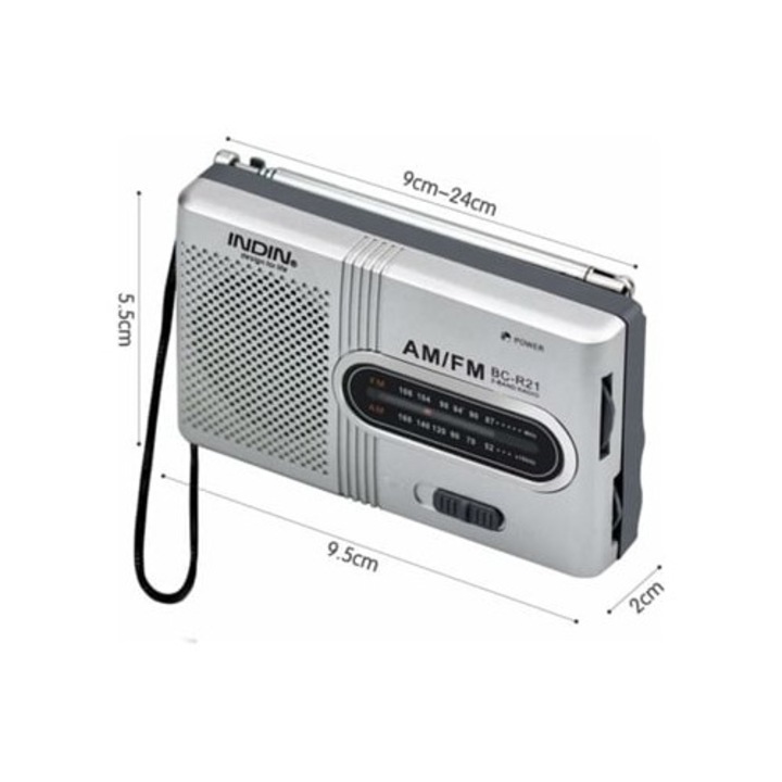 Radio portabil, FM AM, cu buton de setare mare, cu difuzor incorporat, 10x15x5cm Indin