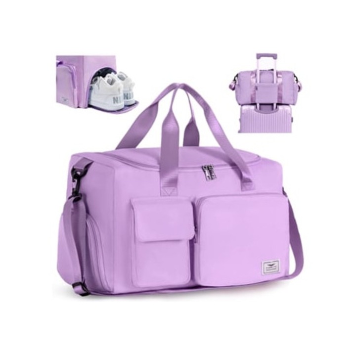 Slowmoose unisex sporttáska cipőrekesszel, összecsukható hétvégi táska, lila