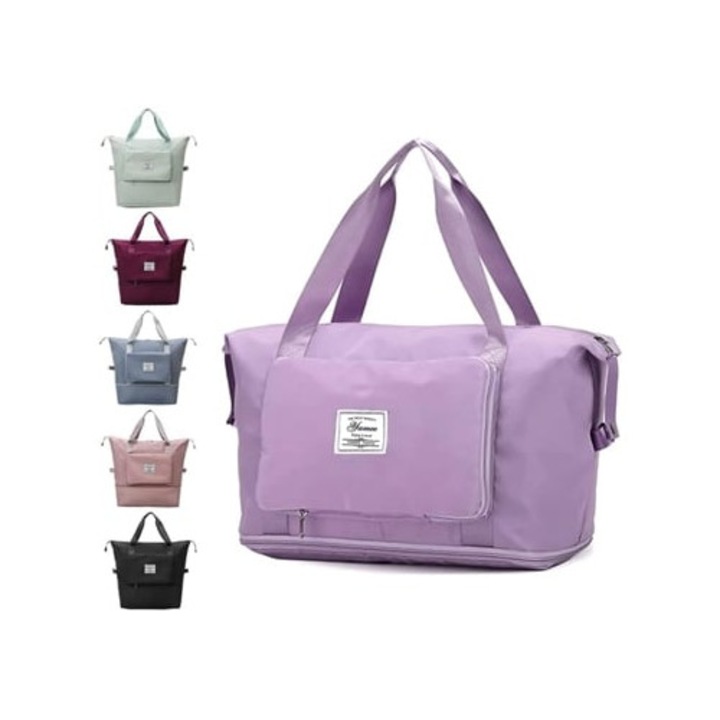 Troler pliabil mare, bagaj de cabina usor si impermeabil, compartimente umede si uscate, 30x45cm