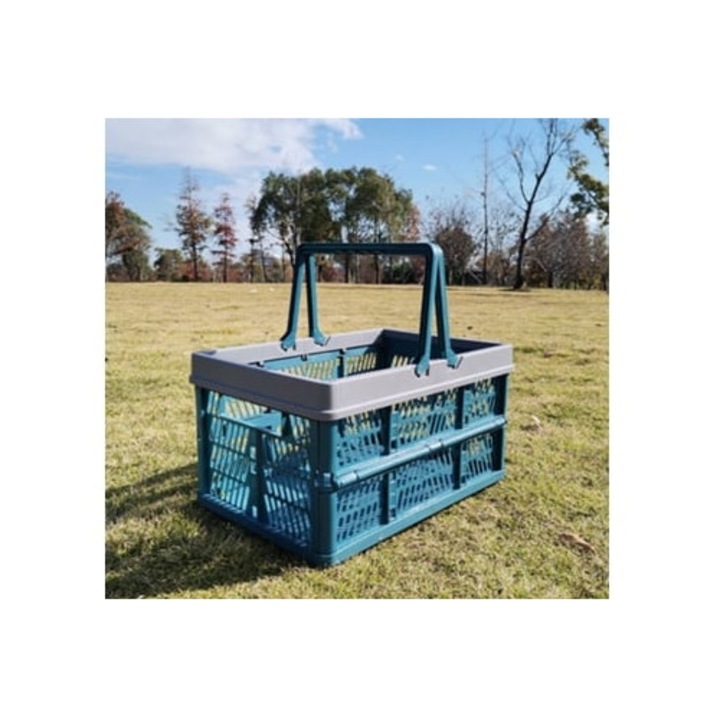 Dupla piknikkosár, japán stílusú, hordozható, közepes magasságú, kék-szürke