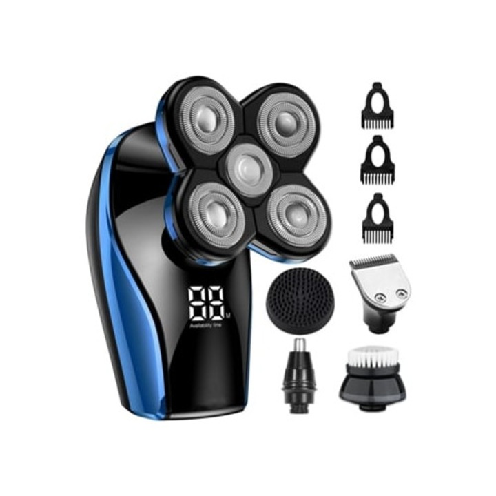Aparat de ras electric 5D cu trimmer pentru nas, set de ras rotativ impermeabil, Slowmoose, cu display LED