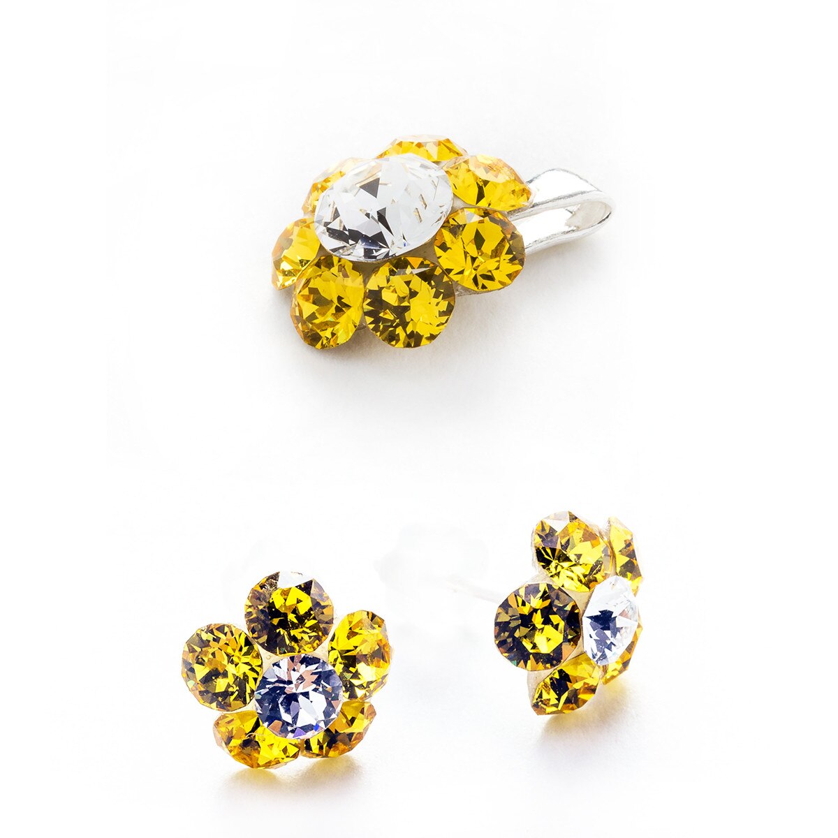 Set Argint DaviCrystals cu cristale cercei floare s cu tija si pandantiv jonquil