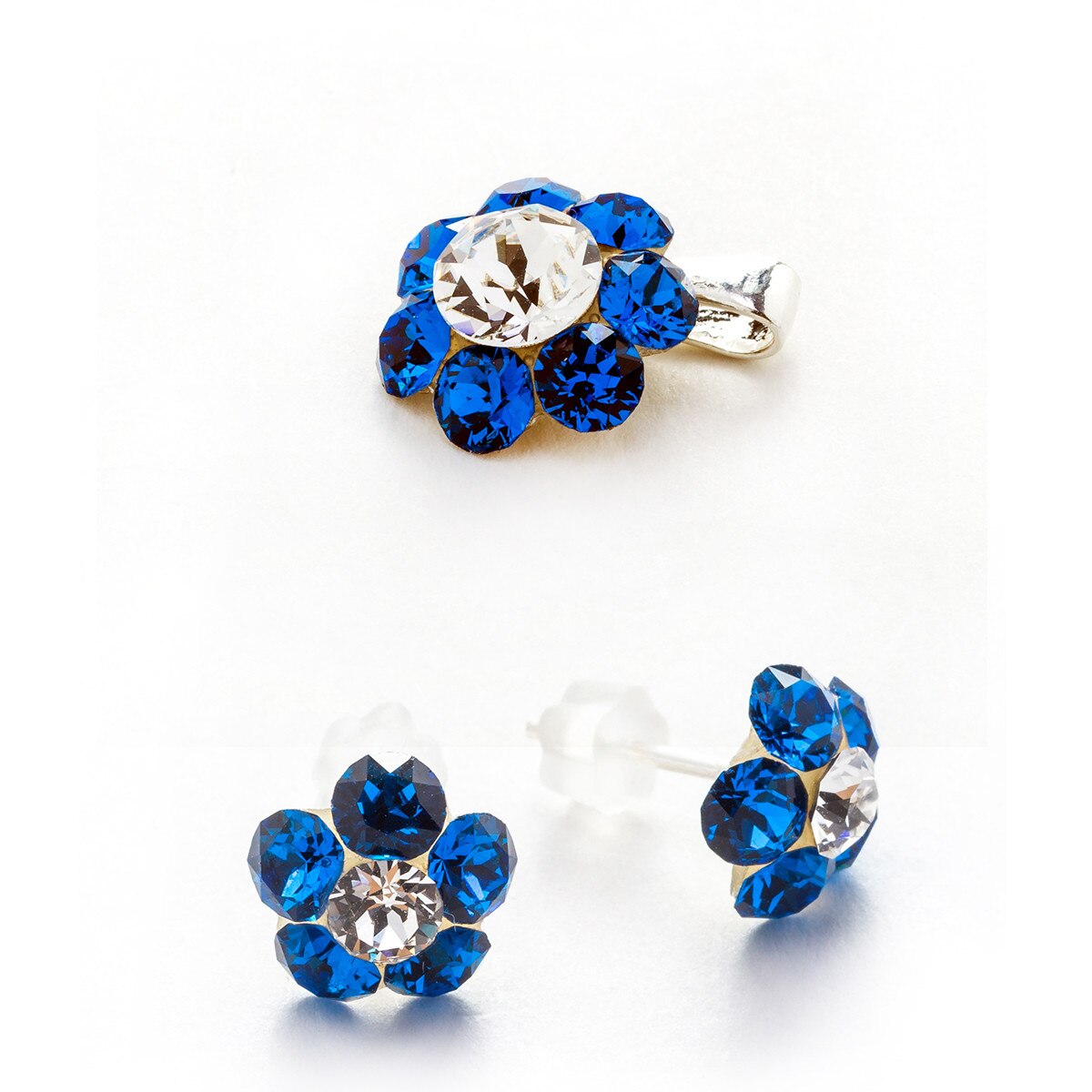 Set Argint DaviCrystals cu cristale cercei floare s cu tija si pandantiv capri blue