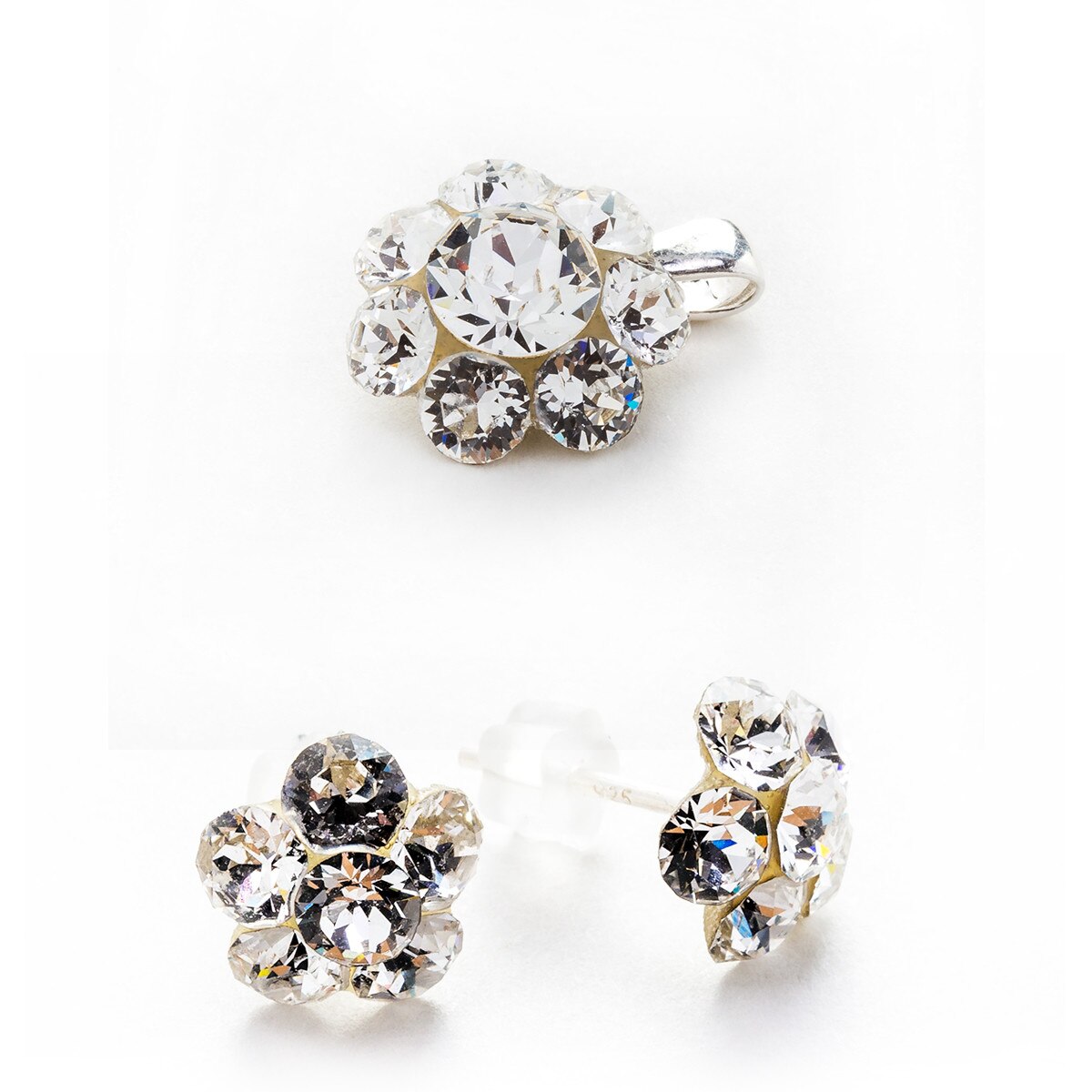 Set Argint DaviCrystals cu cristale cercei floare s cu tija si pandantiv crystal
