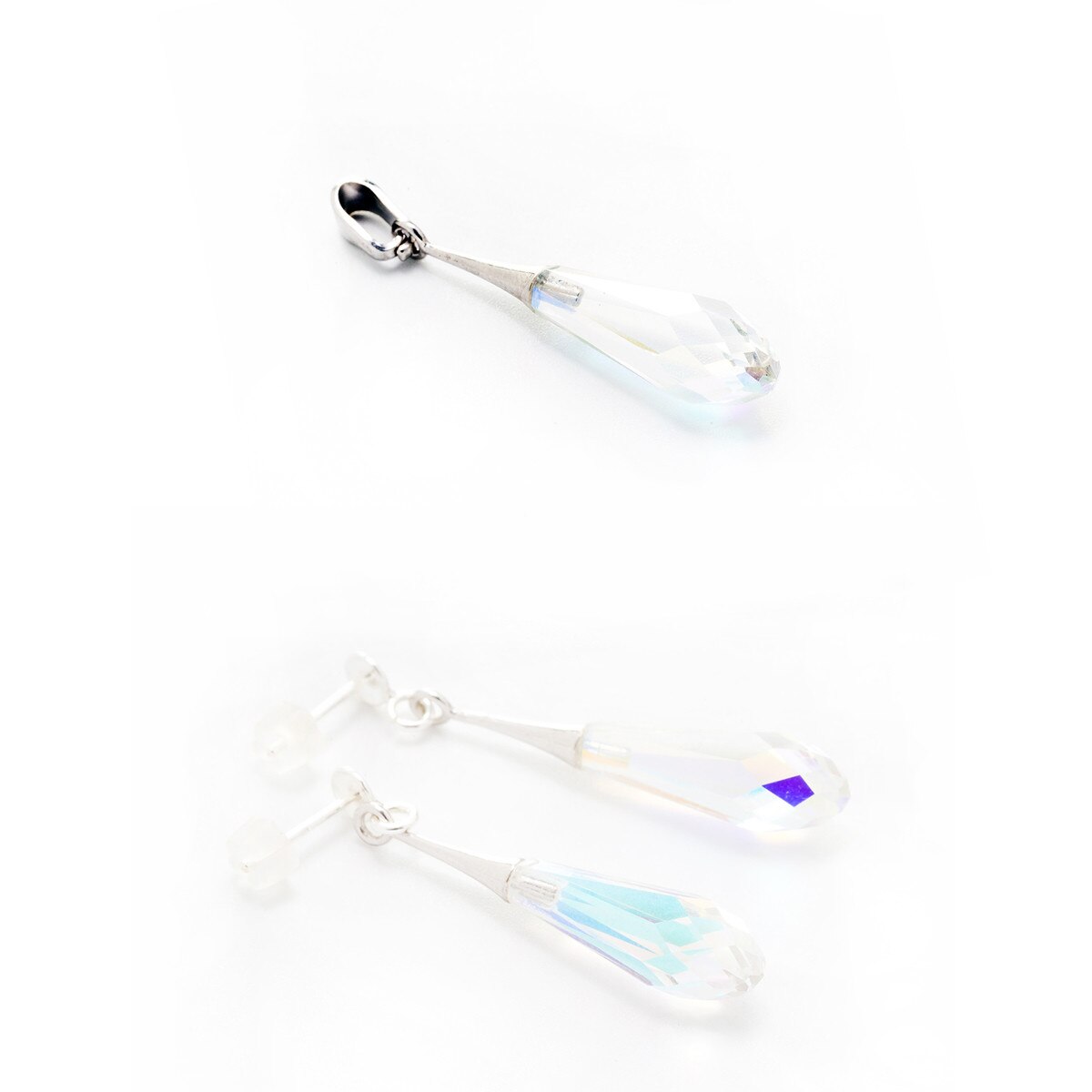 Set Argint DaviCrystals cu cristale cercei briolet mare si pandantiv aurore boreale