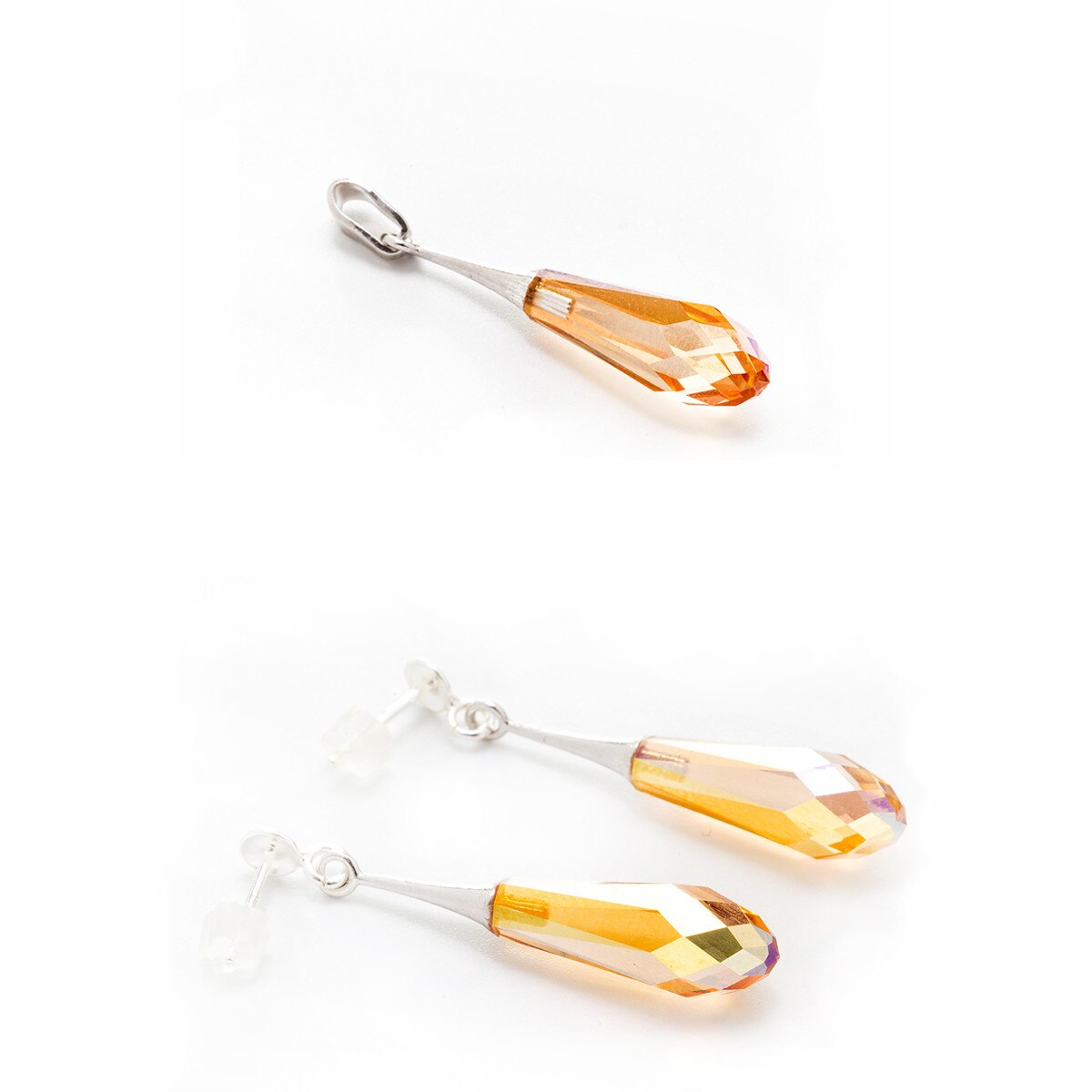 Set Argint DaviCrystals cu cristale cercei briolet mare si pandantiv metalic sunshine