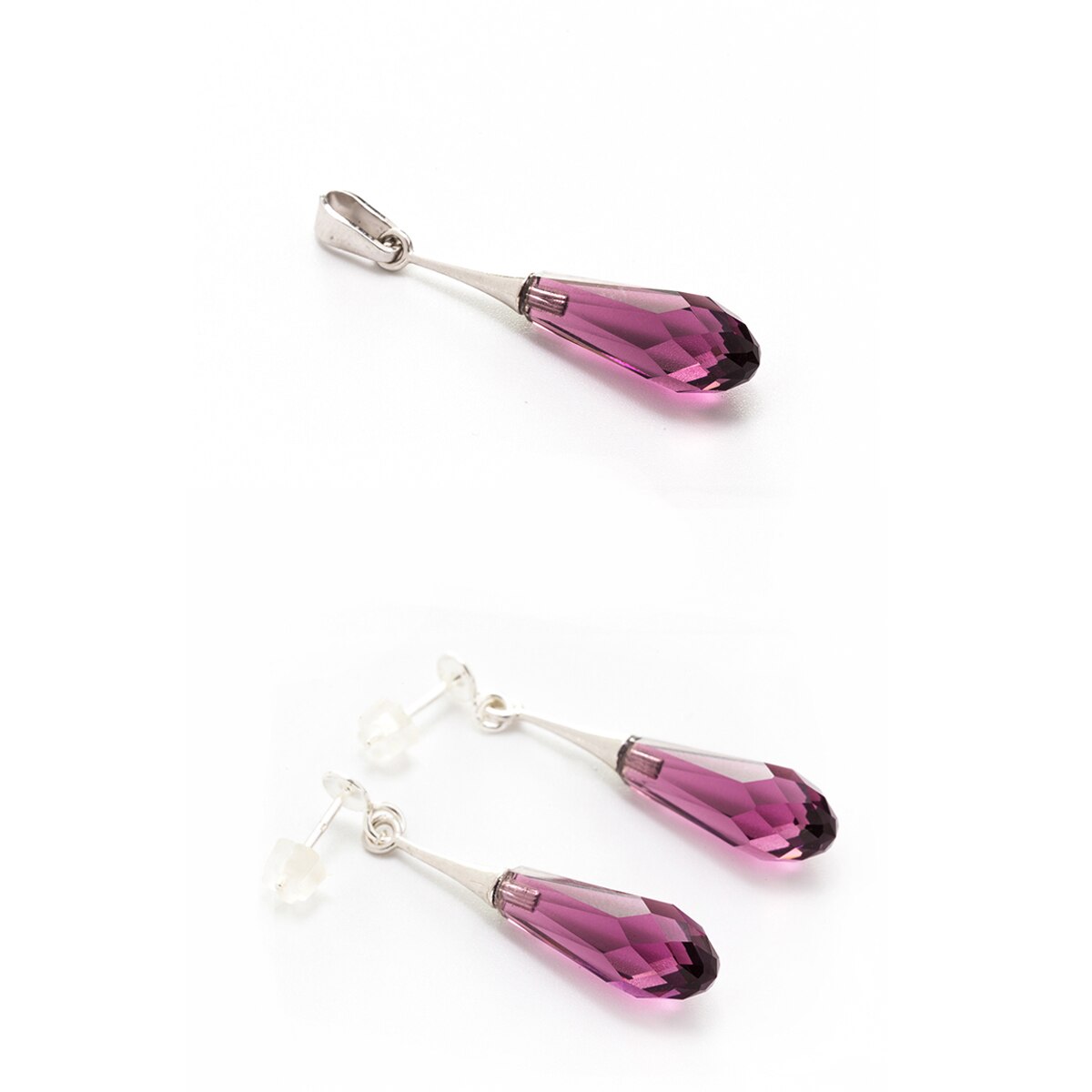 Set Argint DaviCrystals cu cristale cercei briolet mare si pandantiv amethyst