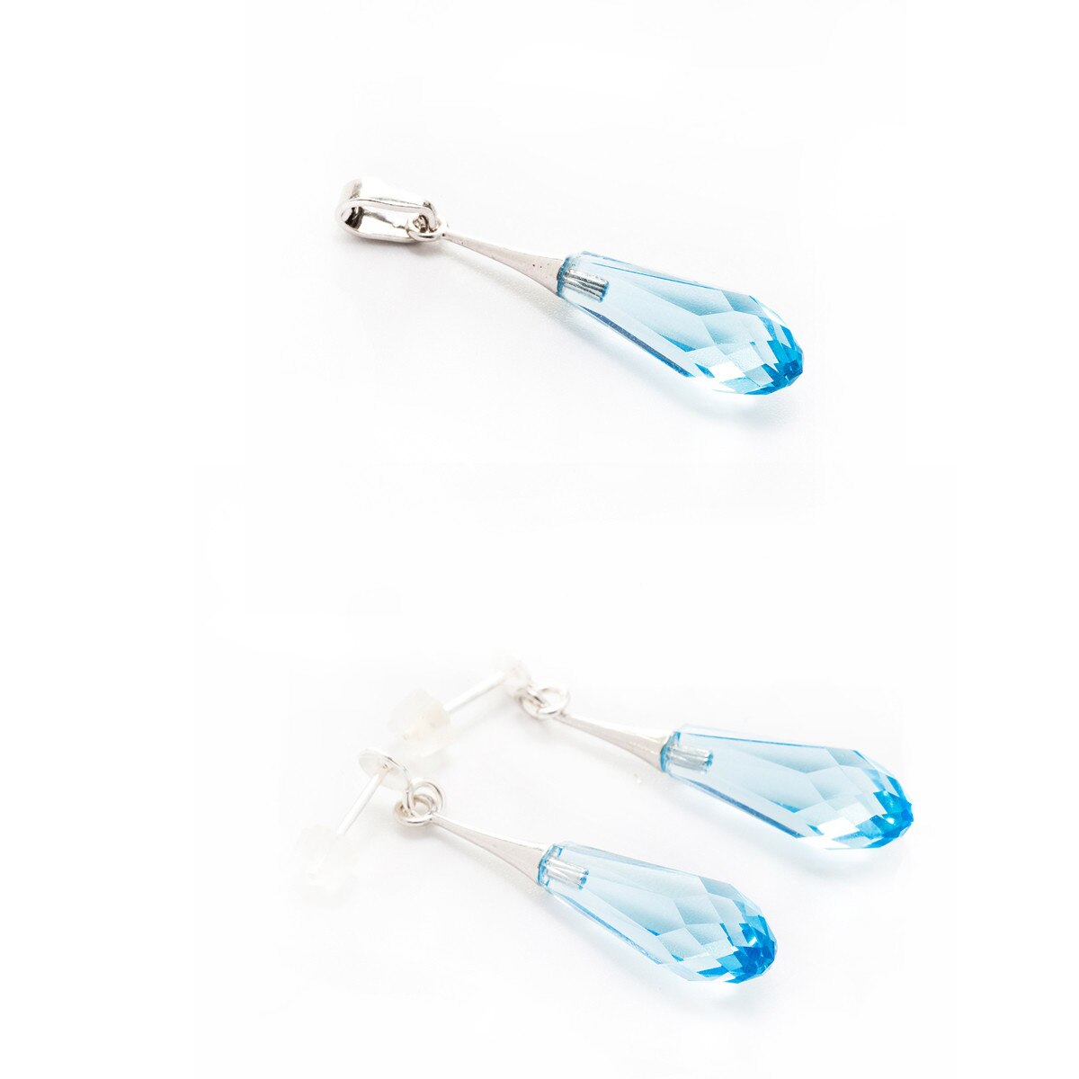 Set Argint DaviCrystals cu cristale cercei briolet mare si pandantiv aquamarine