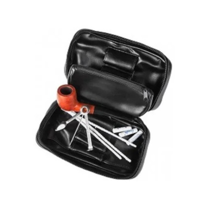 Set Pipa Angelo, 1 pipa din lemn, borseta piele ecologica, 9 mm, negru