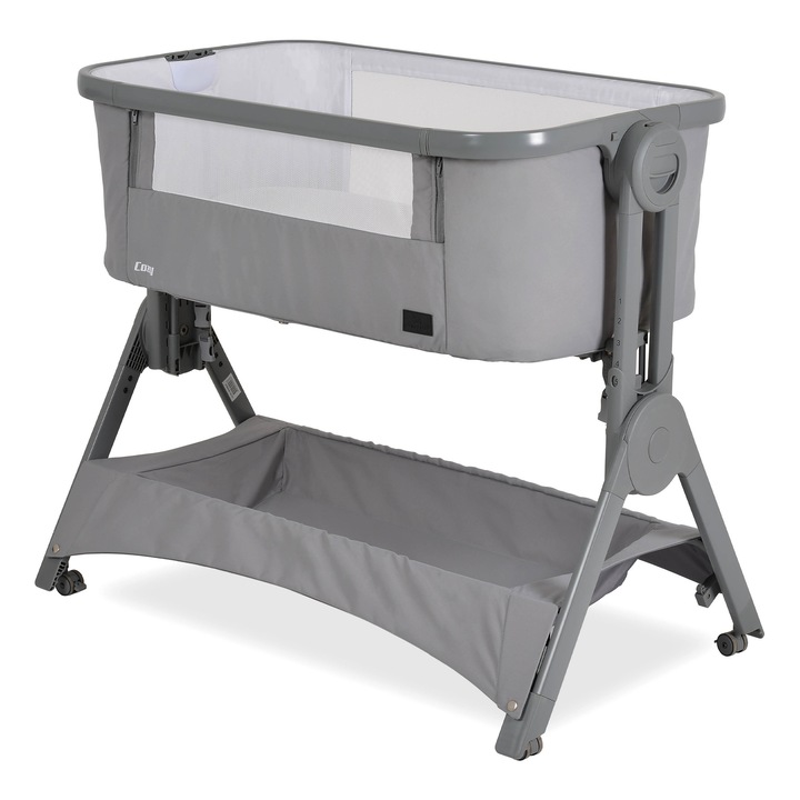 Patut Co-Sleeper gata asamblat pentru bebelusi Cangaroo Cozy, cu laterala culisanta, 98x58 cm, 5 pozitii de reglare inaltime, Pozitie antireflux