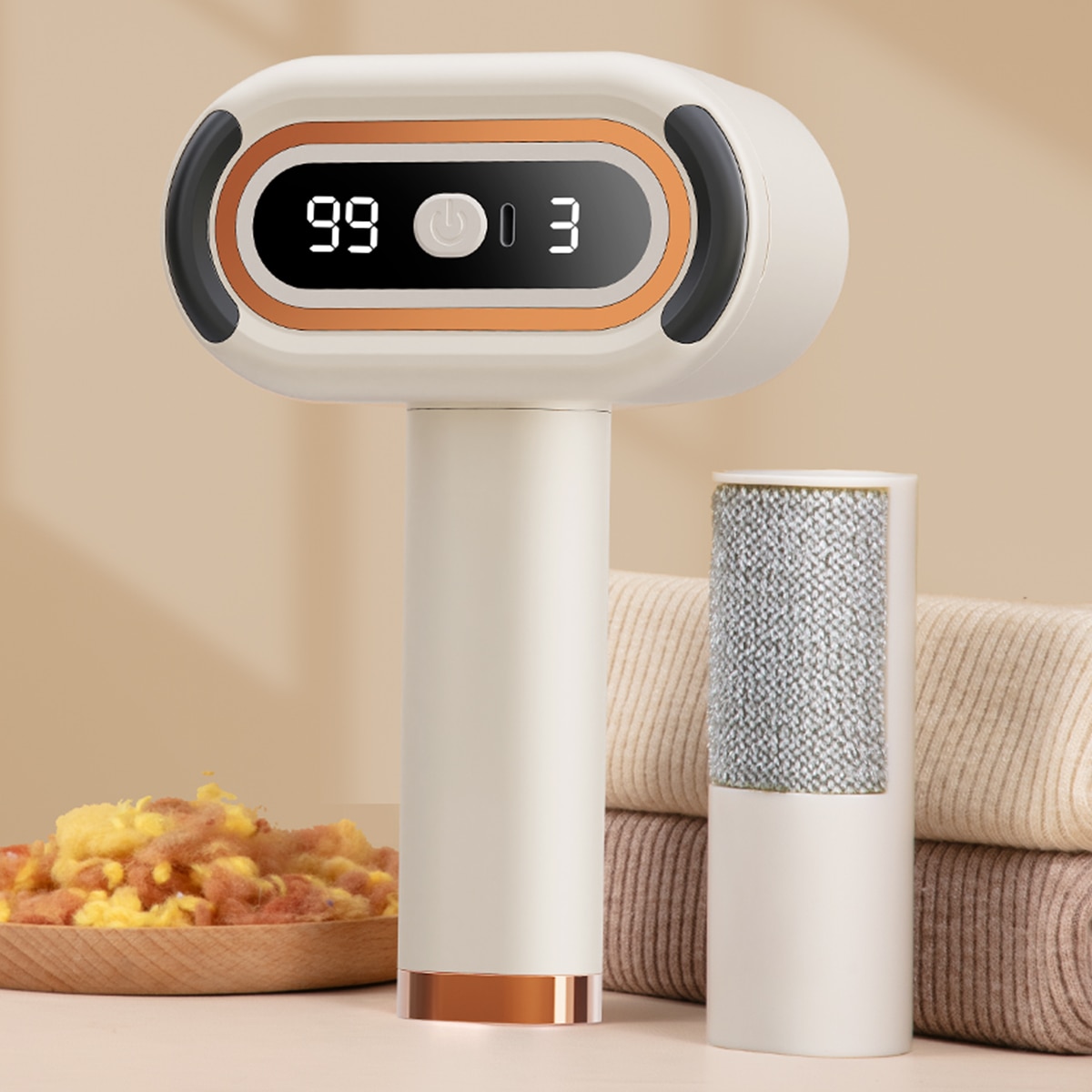 Aparat de tuns scame electric reincarcabil cu afisaj digital – indeparteaza eficient scamele de pe pulovere, paltoane, canapele si paturi, 8000rpm, alb si negru