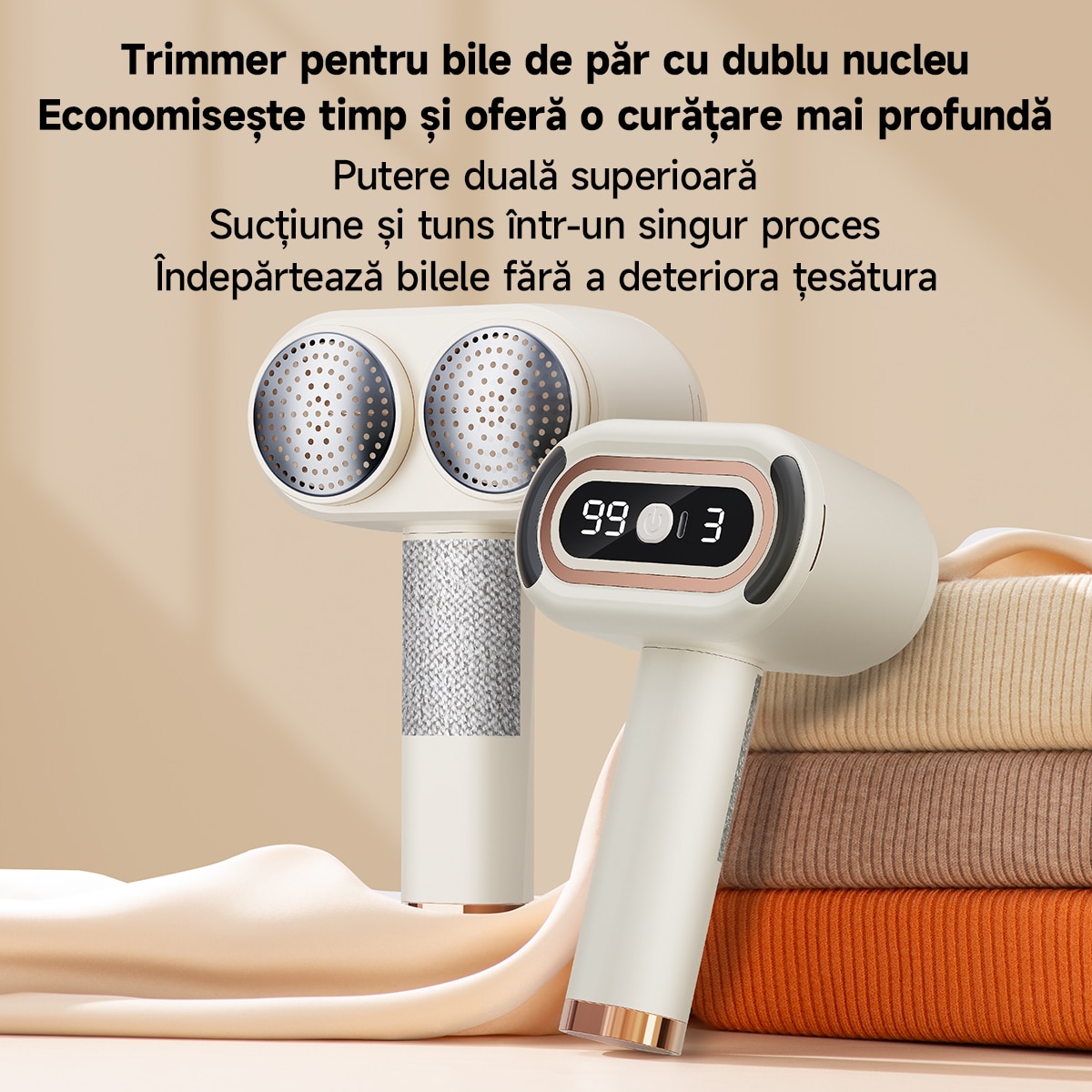 Aparat de tuns scame electric reincarcabil cu afisaj digital – indeparteaza eficient scamele de pe pulovere, paltoane, canapele si paturi, 8000rpm, alb si negru