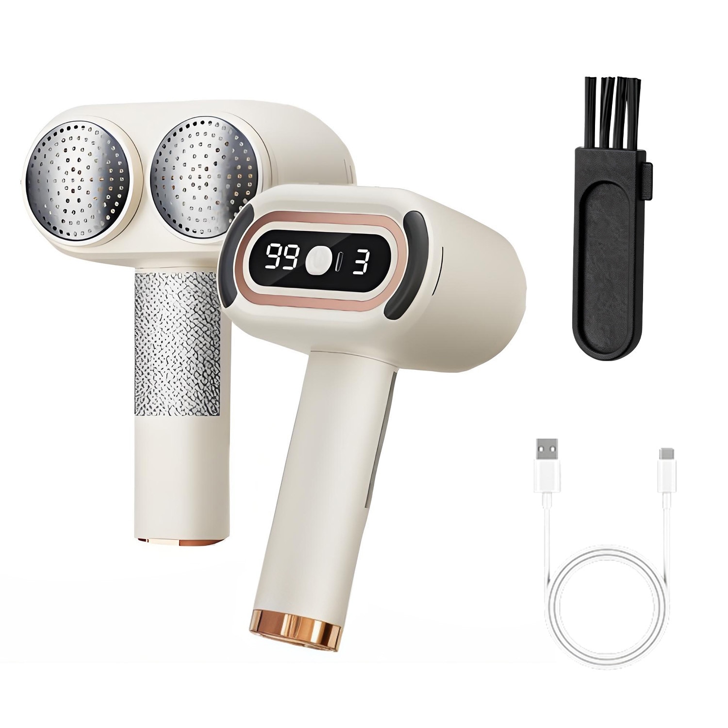 Aparat de tuns scame electric reincarcabil cu afisaj digital – indeparteaza eficient scamele de pe pulovere, paltoane, canapele si paturi, 8000rpm, alb si negru