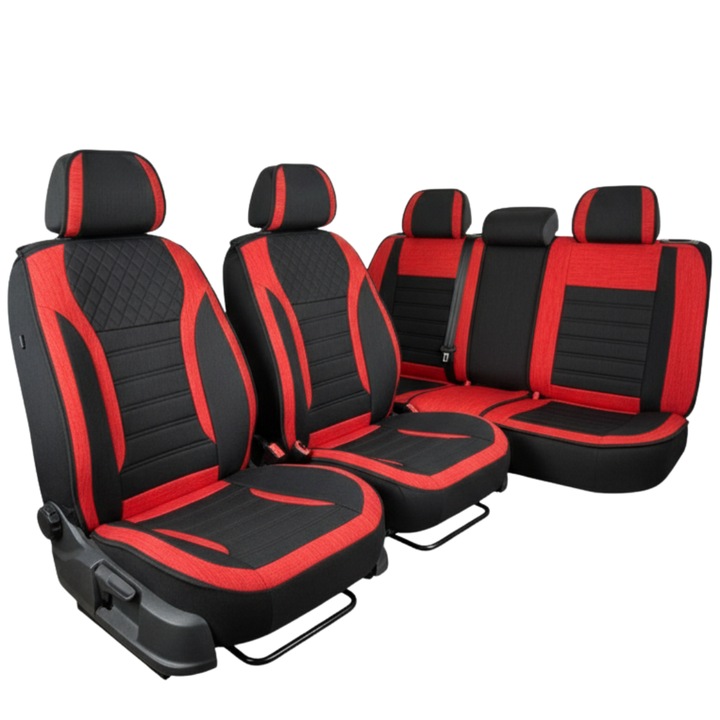 Комплект Калъфи за Седалки VW GOLF, Премиум Текстил, Черно Червено, Комплект Предни-Задни