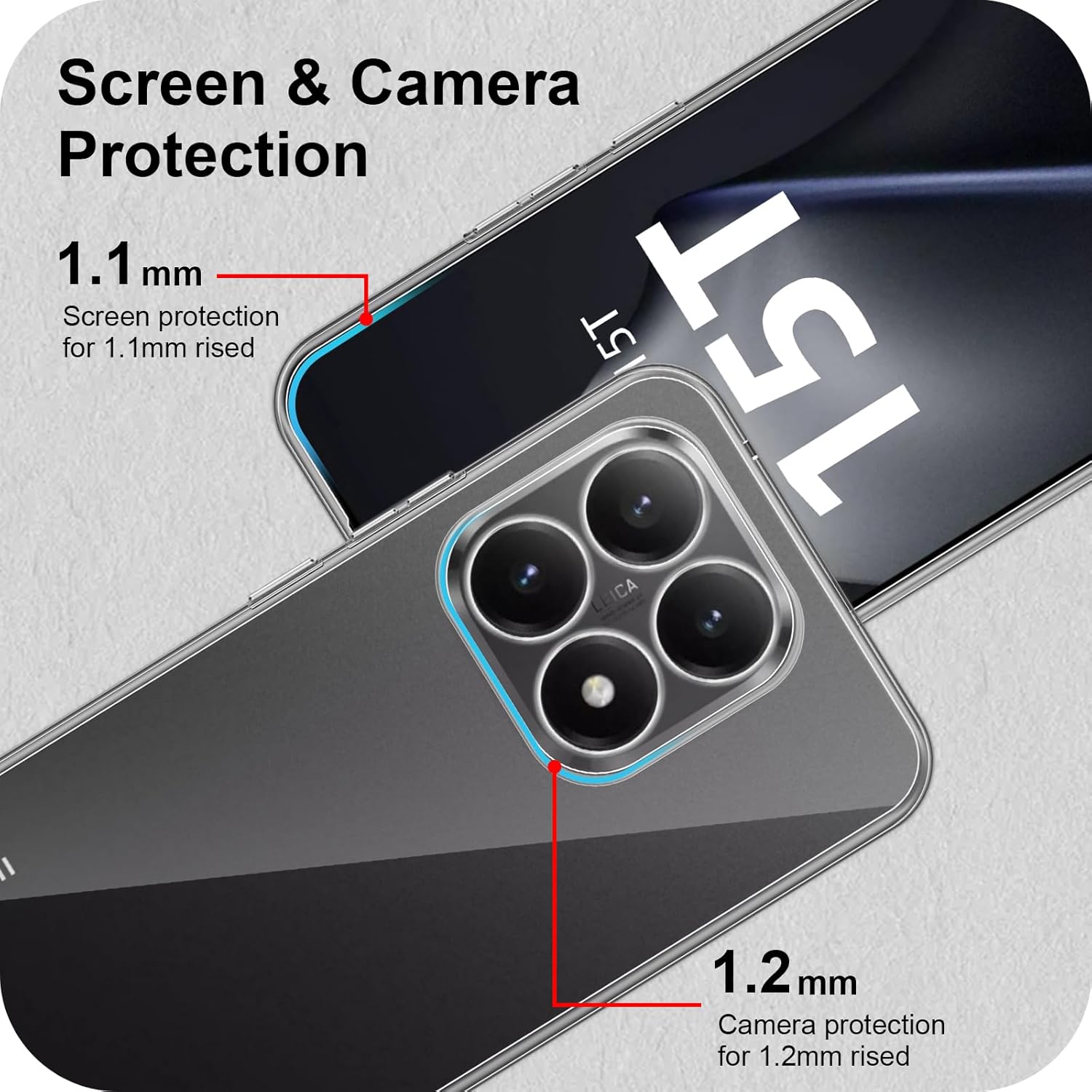 Husa pentru Xiaomi 15T, Anti-Shock 1.5mm, cu protectie lentile, transparenta