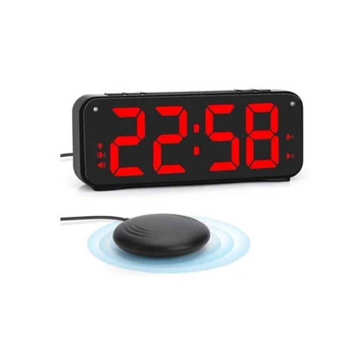 Ébresztőóra könnyű alváshoz, vibrátorral, nagy 6,5 hüvelykes kijelzővel, szett