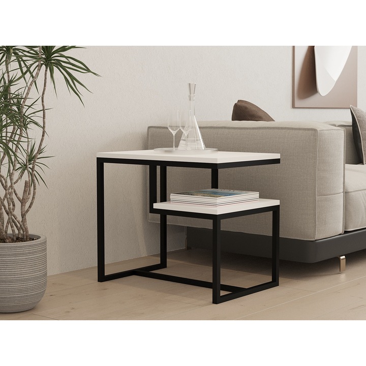 Masa de cafea Woody Fashion, wengen - alb, 60x52x40cm, 18mm, set 1 bucata