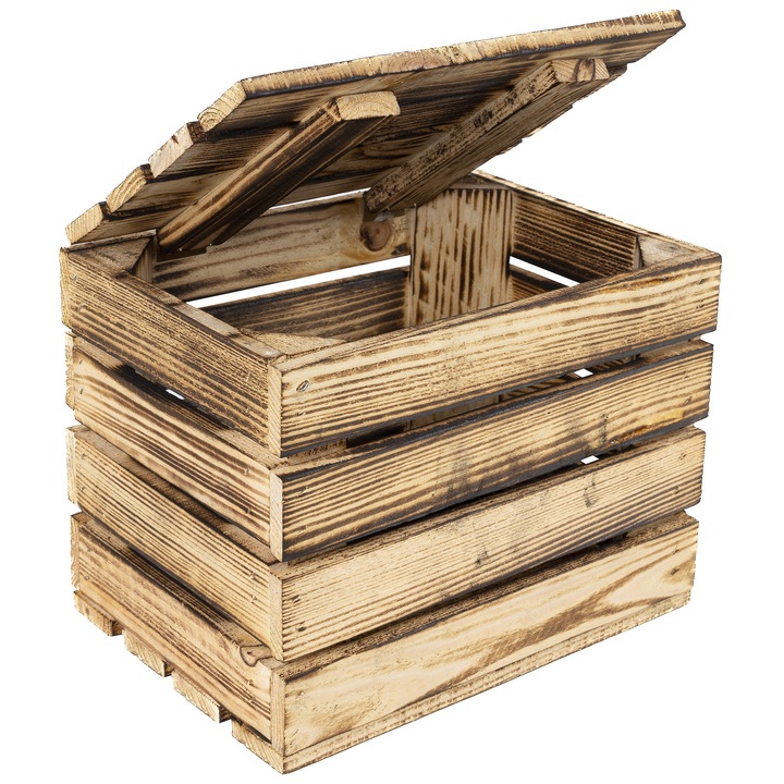 Голям дървен сандък с капак, Creative Deco, опушен цвят, ръчно изработен, 27,5 x 20 x 21,5 см, универсален, винтидж стил, декоративен