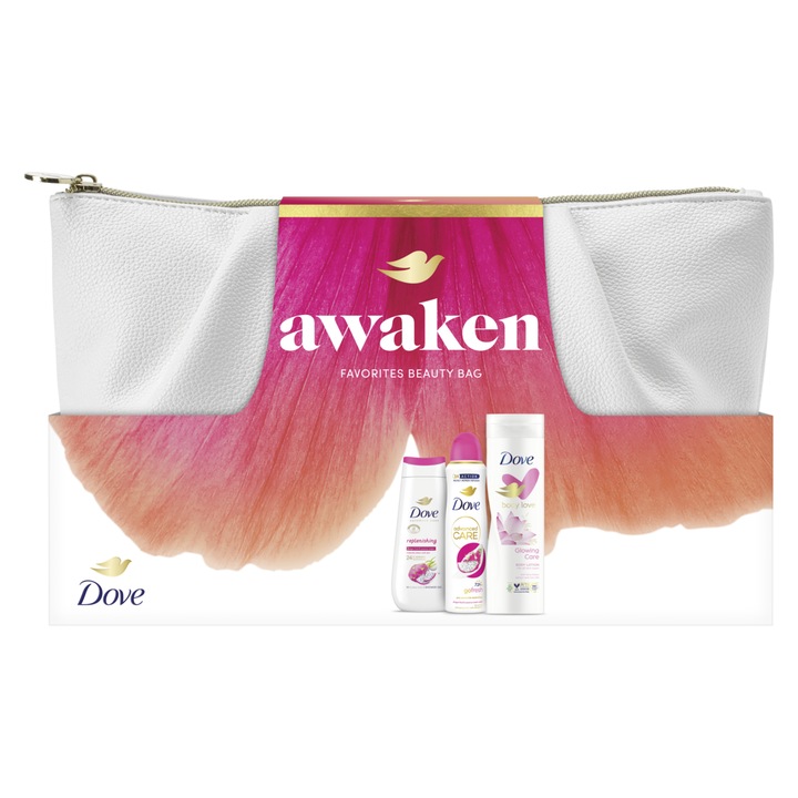 Dove Awaken ajándékszett: tusfürdő utántöltő, 225 ml + Dove Dragonfruit izzadásgátló, 150 ml + Testápoló tej, 250 ml
