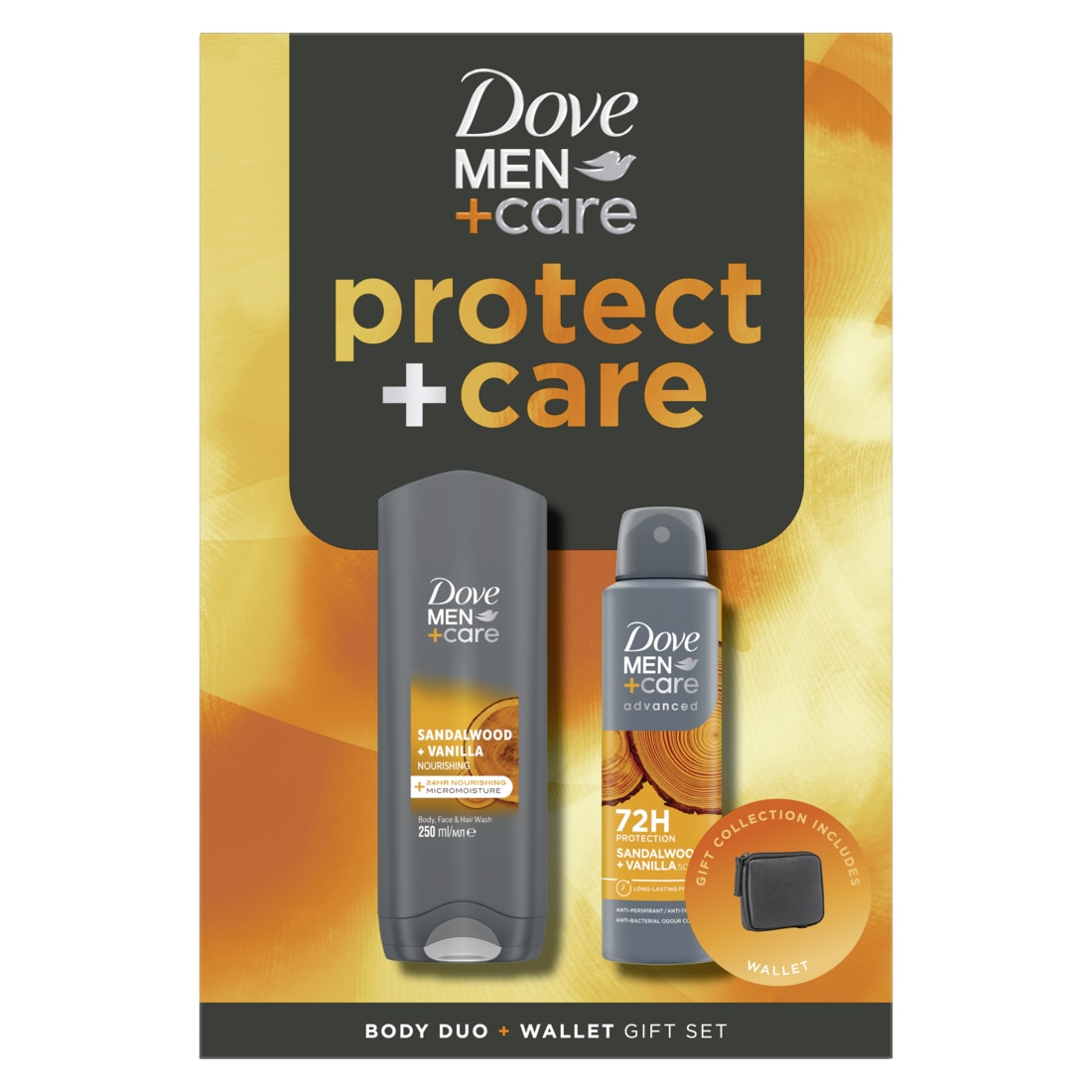 Set Cadou Dove Men Protect+Care: Gel de dus Sandalwood, 250 ml +